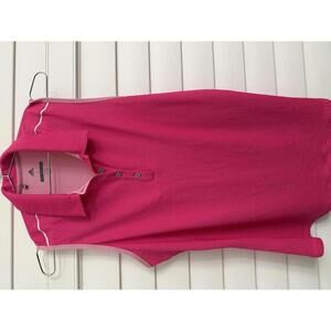Adidas golf sleeveless polo top pink with white polka dots and trim. Size Large